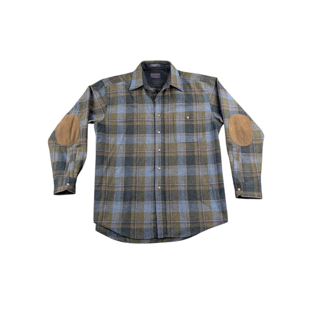 Pendleton Men's M 100% Virgin Wool Plaid Elbow Patch Trail Button Shirt EUC - Picture 3 of 11